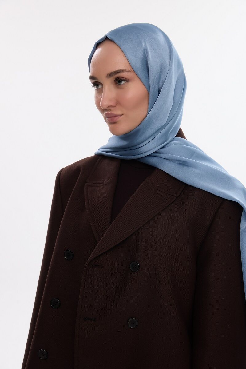 Abiye Saten Janjan Şal - Mavi - 3