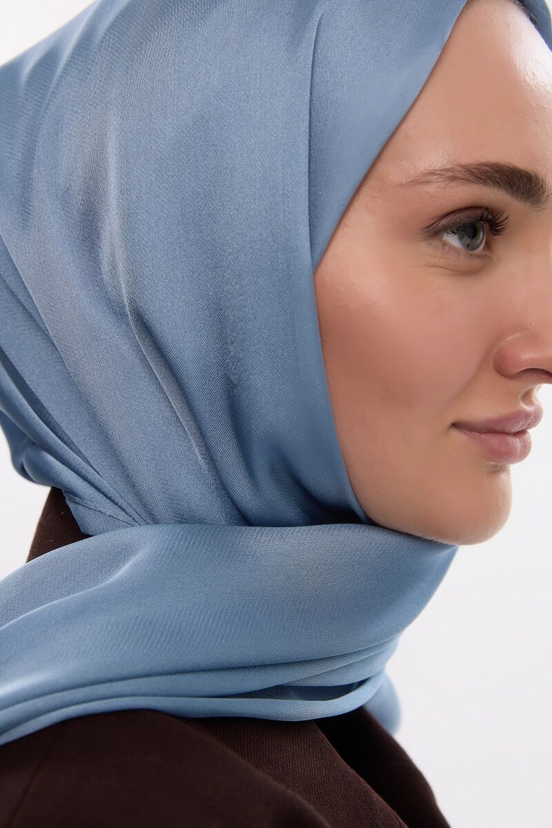 Abiye Saten Janjan Şal - Mavi - 4