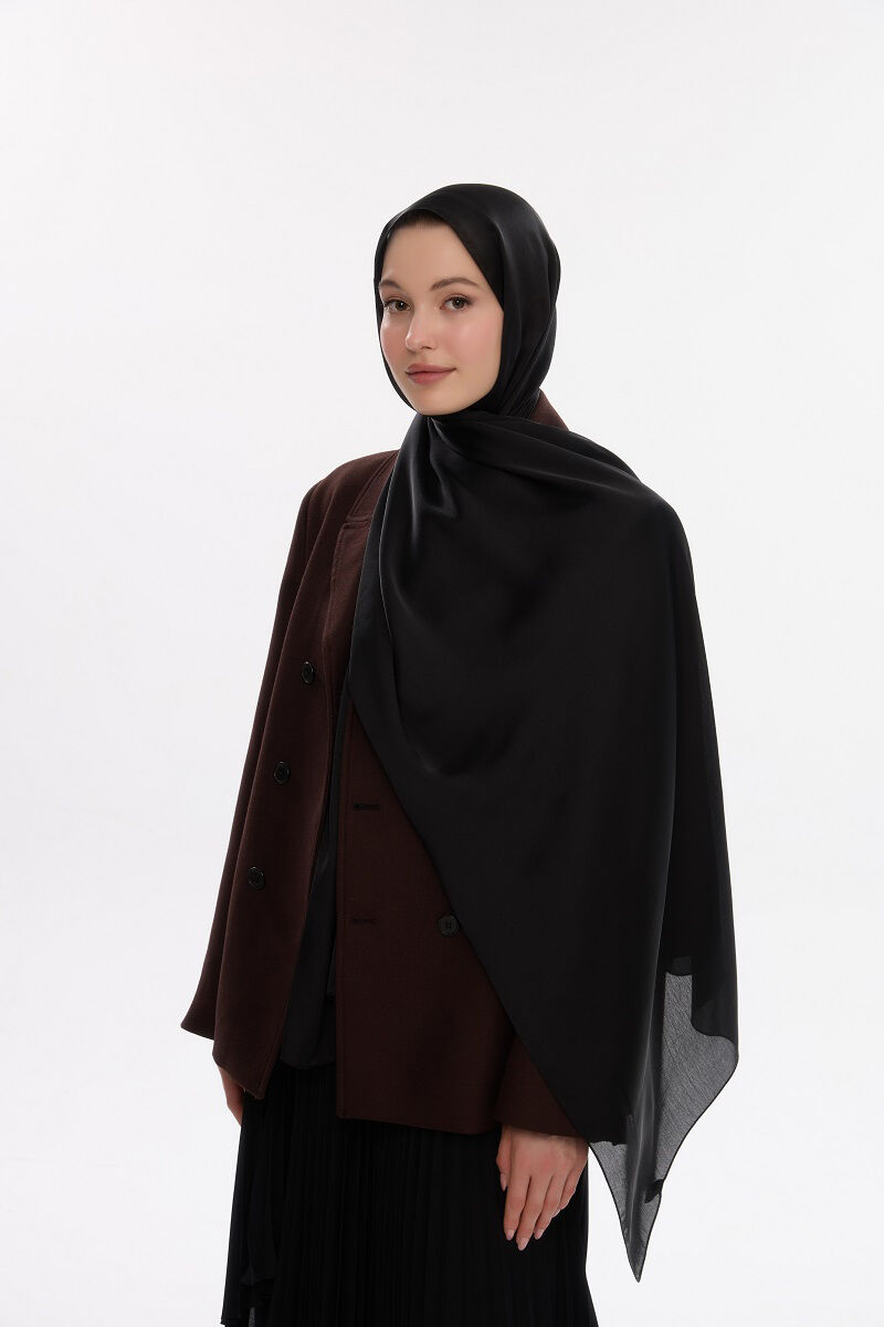 Abiye Saten Janjan Şal - Siyah - 2
