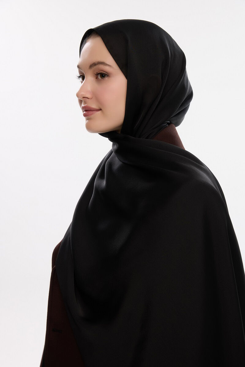 Abiye Saten Janjan Şal - Siyah - 3
