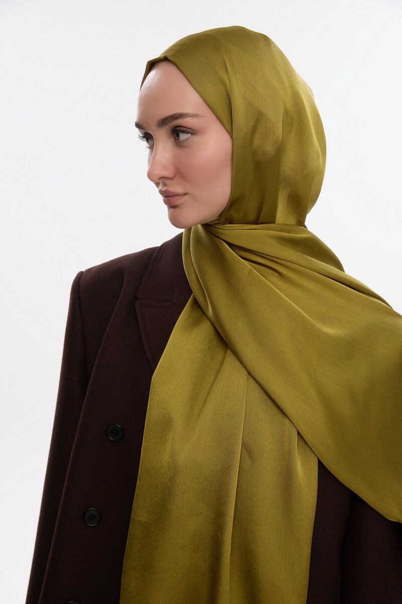Abiye Saten Janjan Şal - Yağ Yeşili - 3