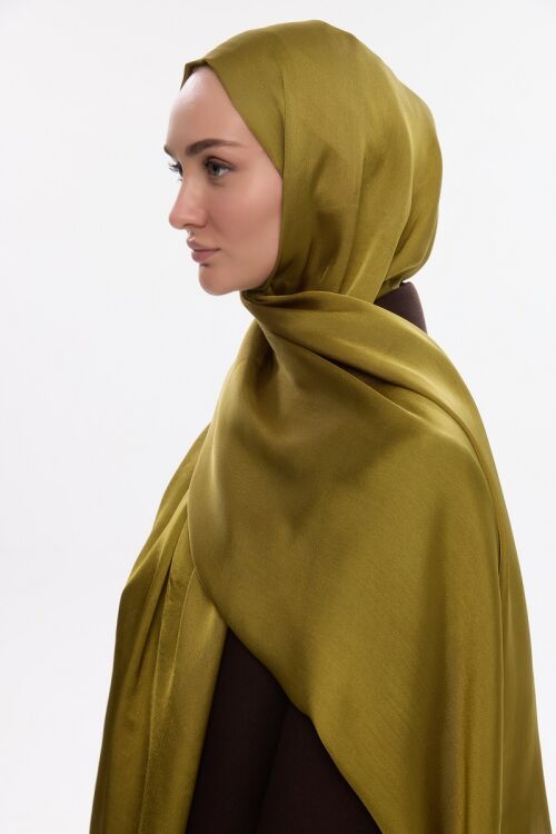 Abiye Saten Janjan Şal - Yağ Yeşili - Camellia Scarfs