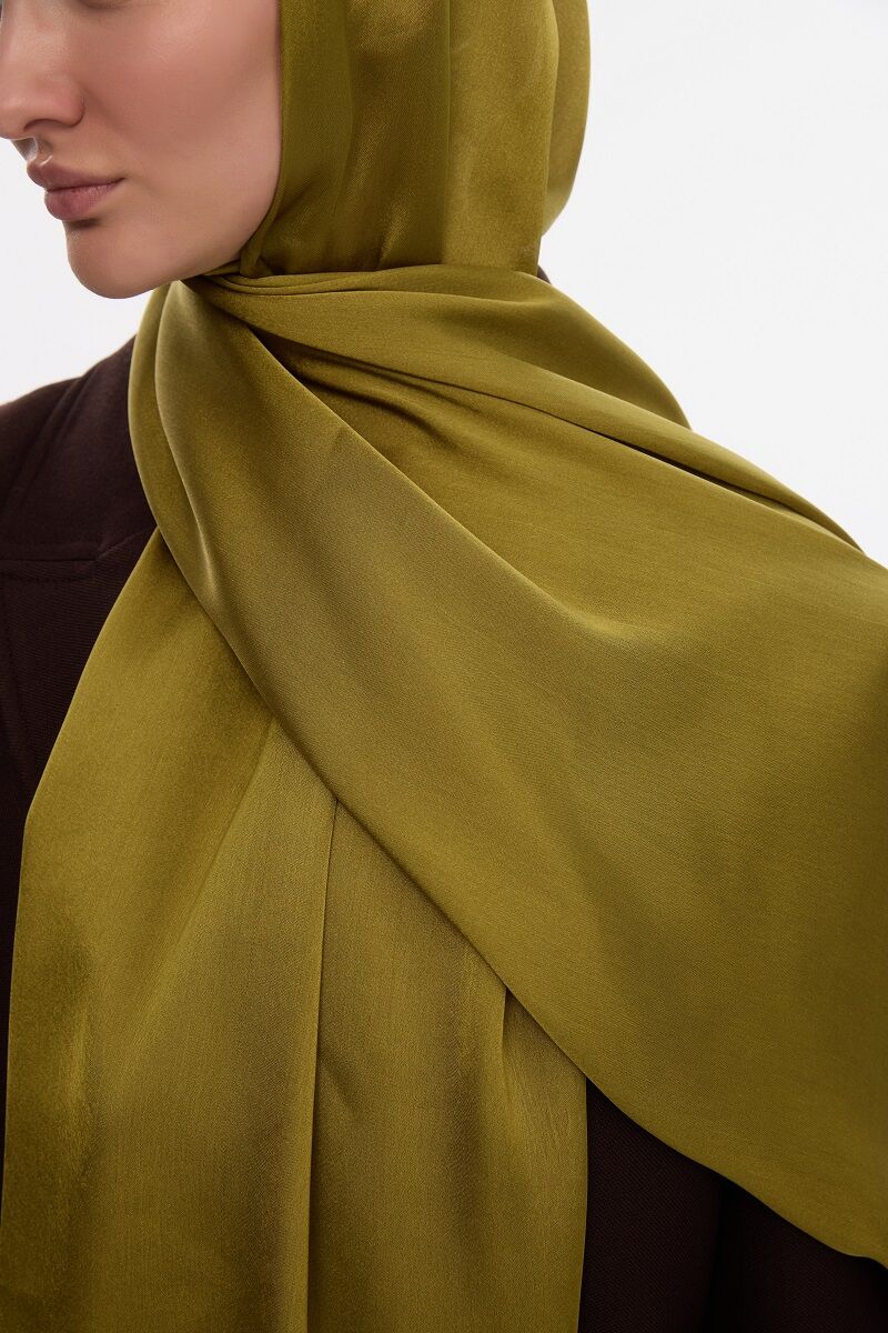Abiye Saten Janjan Şal - Yağ Yeşili - 4