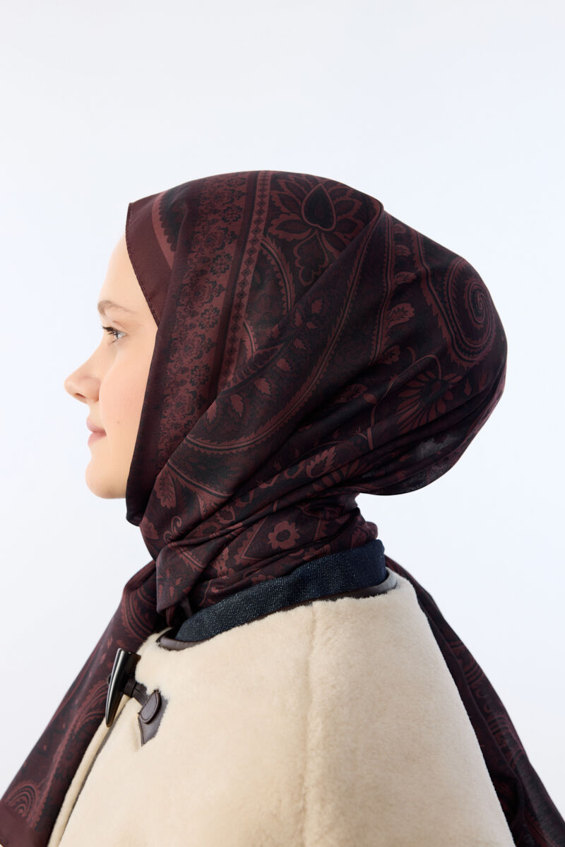 Allica Desen Şal - Bordo - 3