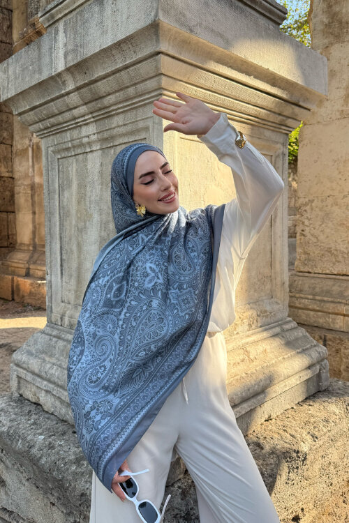 Allica Desen Şal - İndigo - Camellia Scarfs
