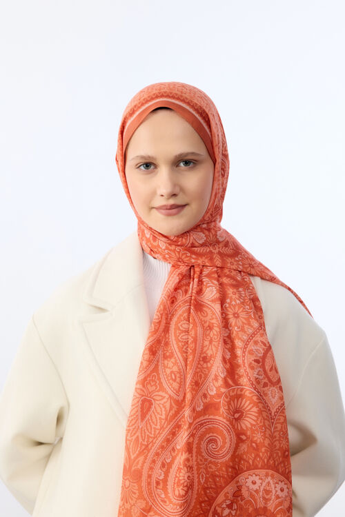 Allica Desen Şal - Kiremit - Camellia Scarfs (1)