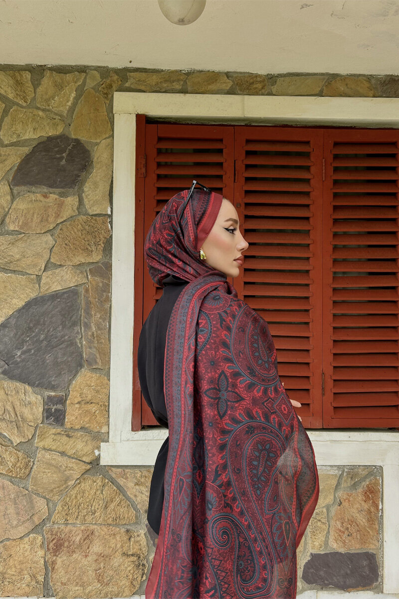 Allica Desen Şal - Kırmızı Gri - 2