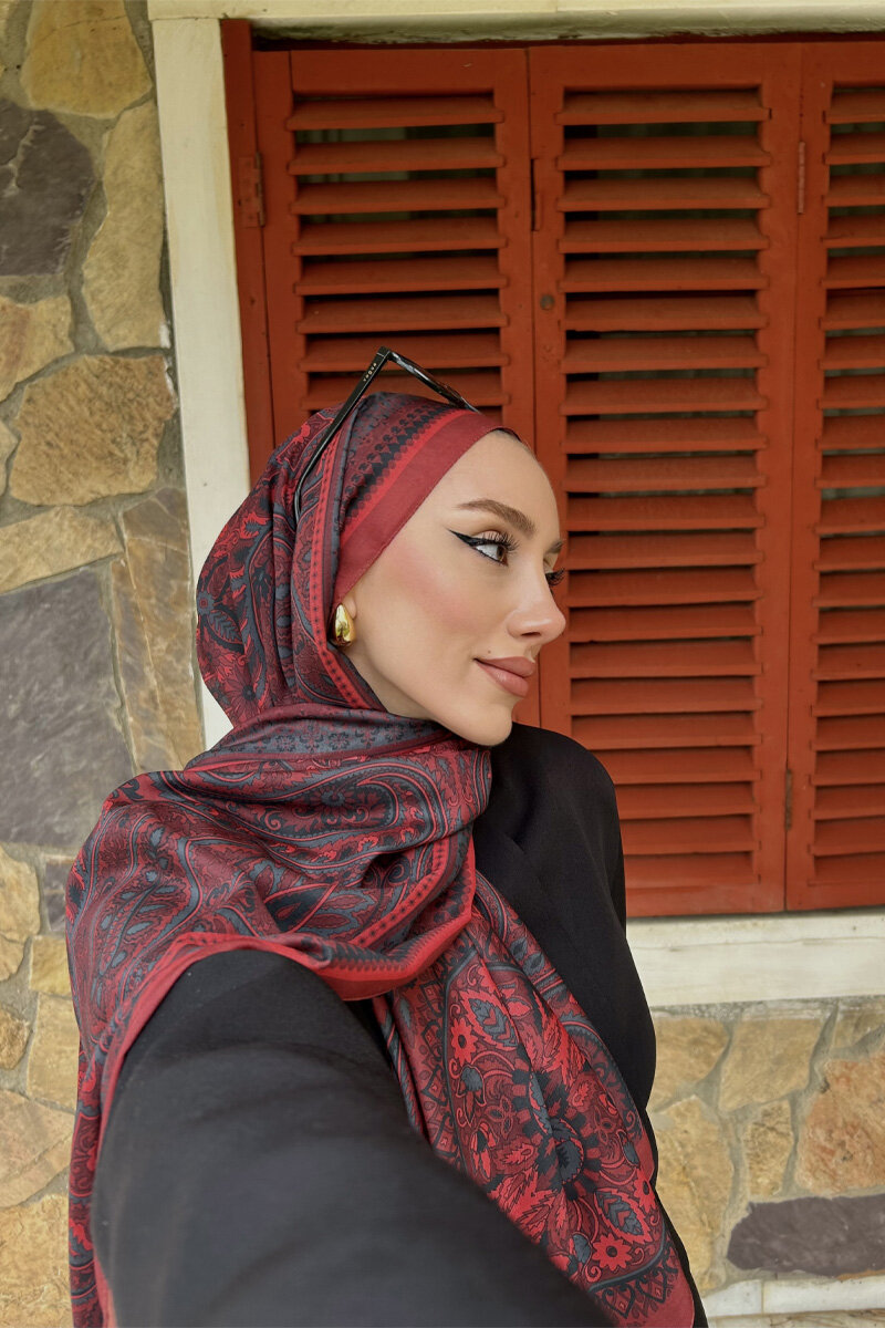 Allica Desen Şal - Kırmızı Gri - 4