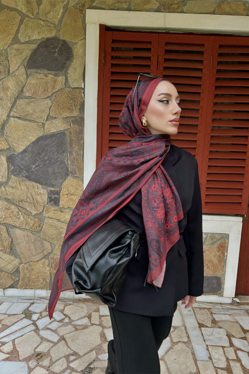 Allica Desen Şal - Kırmızı Gri - 3