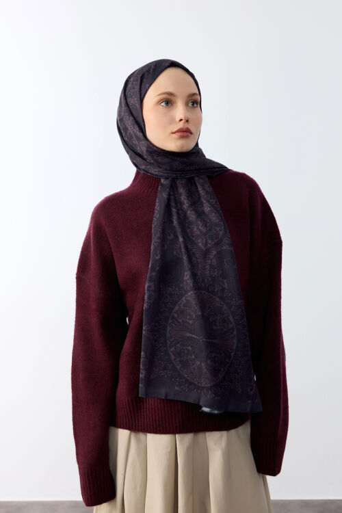 Allica Desen Şal - Mürdüm - Camellia Scarfs (1)