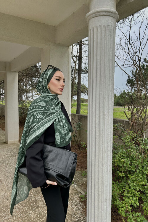 Allica Desen Şal - Yeşil Beyaz - Camellia Scarfs
