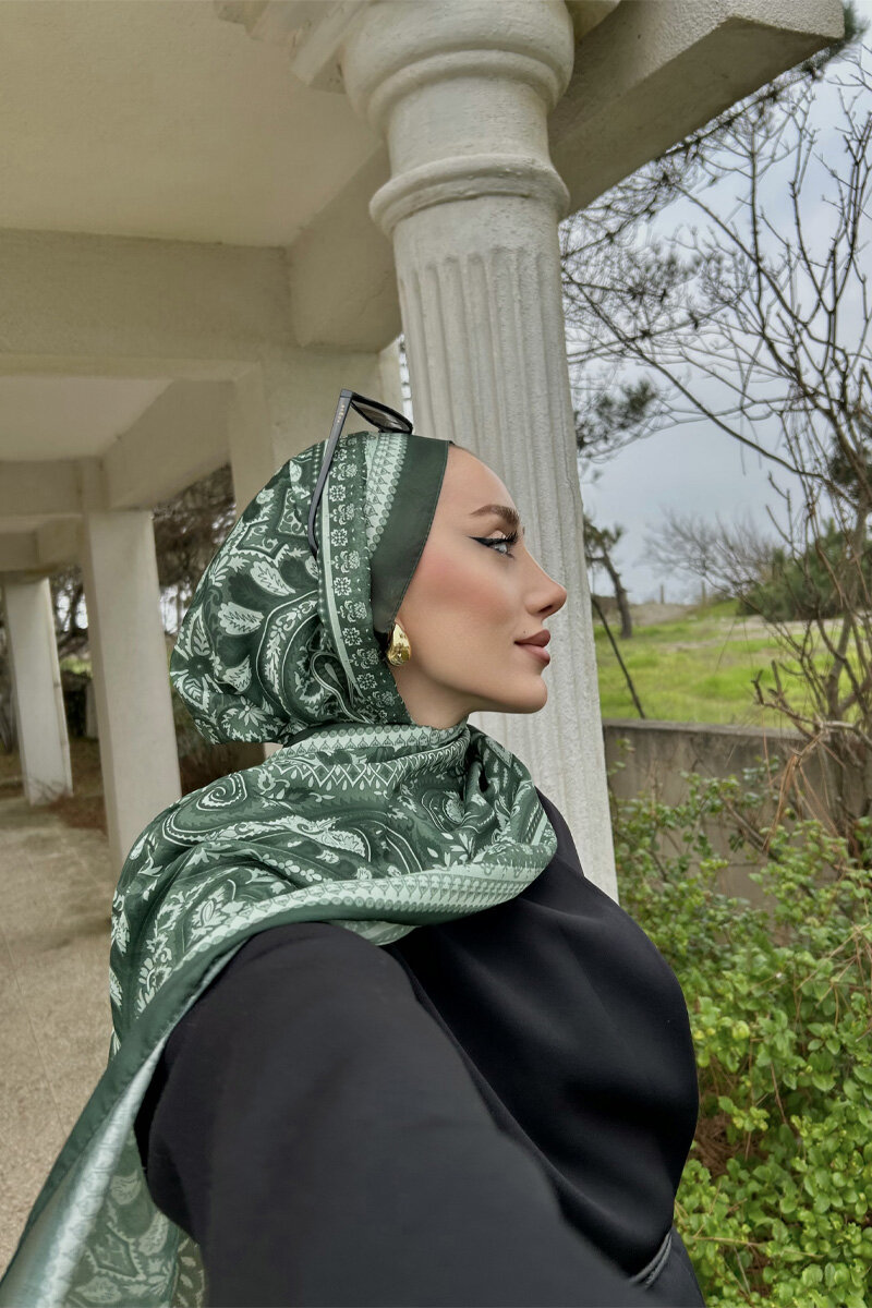 Allica Desen Şal - Yeşil Beyaz - 4