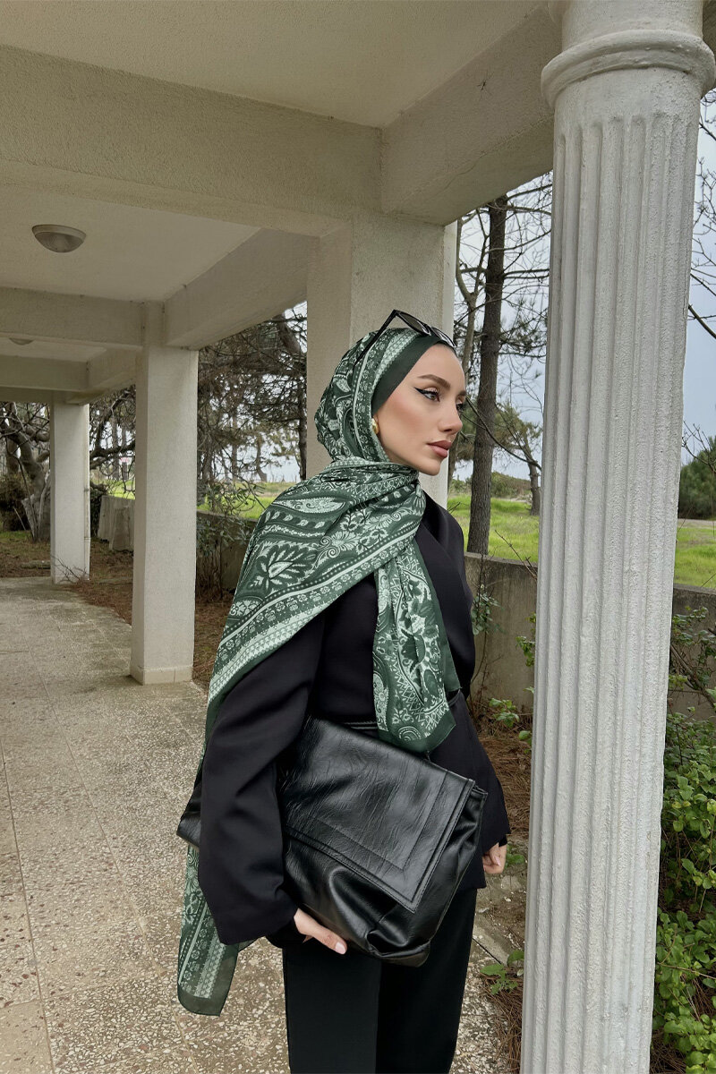 Allica Desen Şal - Yeşil Beyaz - 3