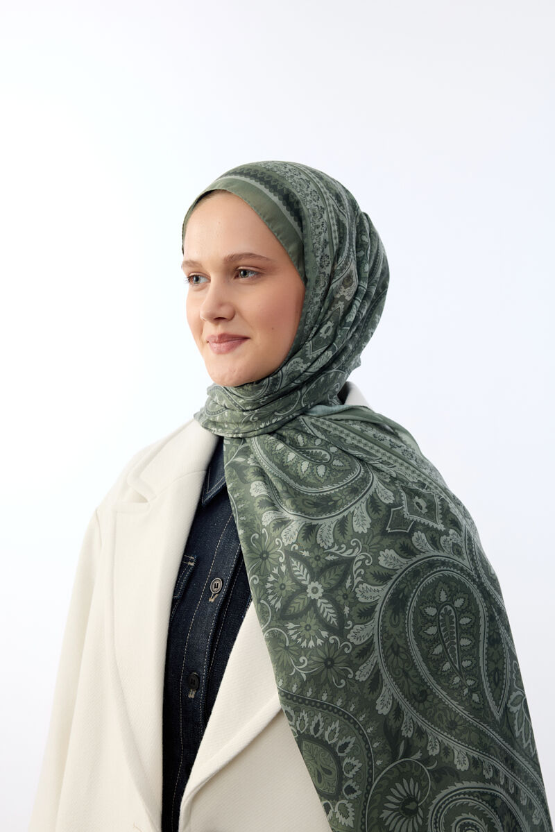 Allica Desen Şal - Zeytin Yeşili - 5