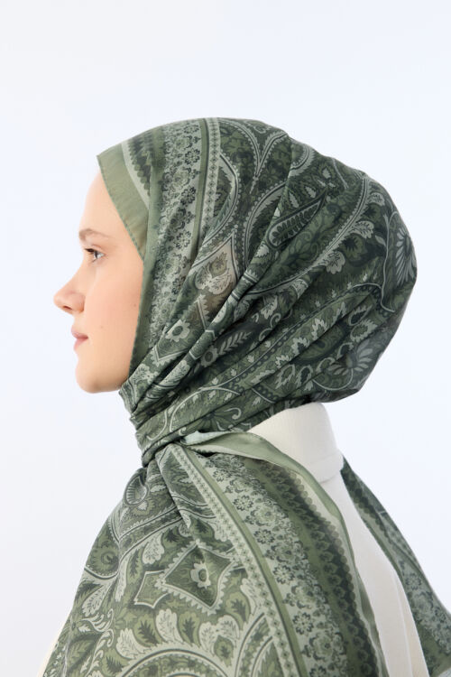 Allica Desen Şal - Zeytin Yeşili - Camellia Scarfs (1)