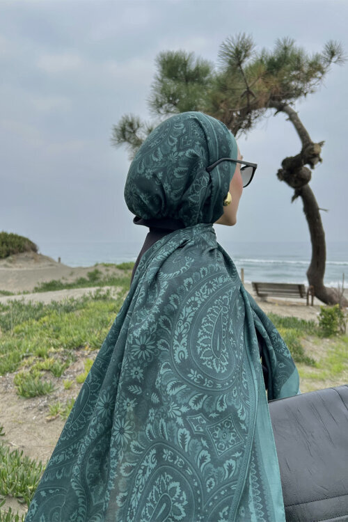 Allica Desen Şal - Zümrüt Yeşili - Camellia Scarfs (1)