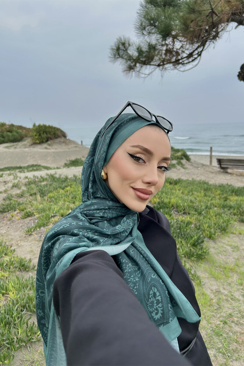 Allica Desen Şal - Zümrüt Yeşili - 3