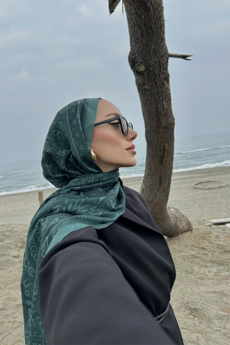 Allica Desen Şal - Zümrüt Yeşili - 4