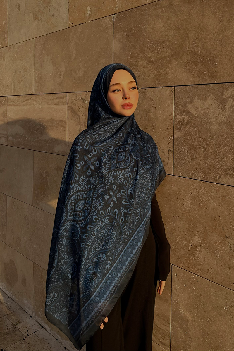 Allica Desen Soft Şal - Lacivert - 1