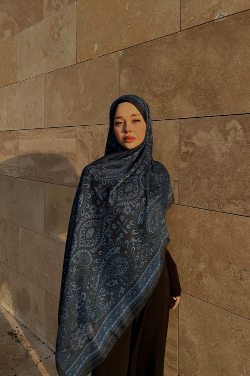 Allica Desen Soft Şal - Lacivert - Camellia Scarfs (1)