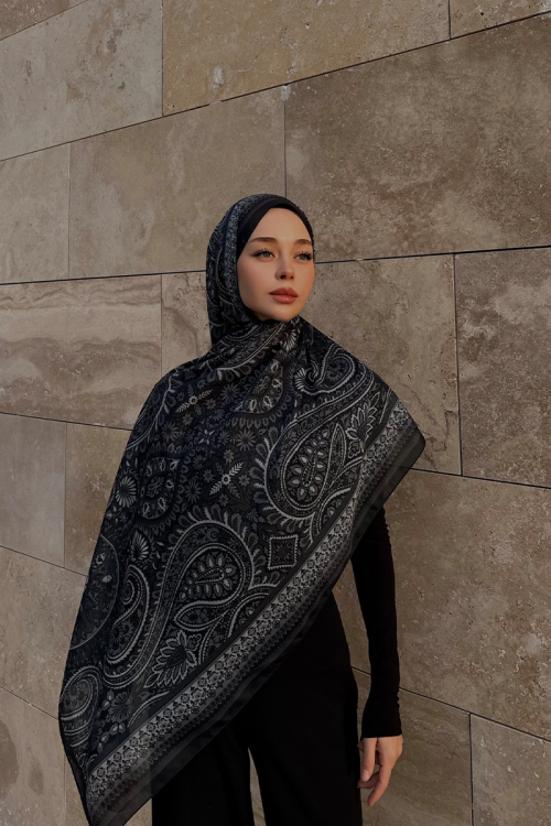 Allica Desen Soft Şal - Siyah - Camellia Scarfs