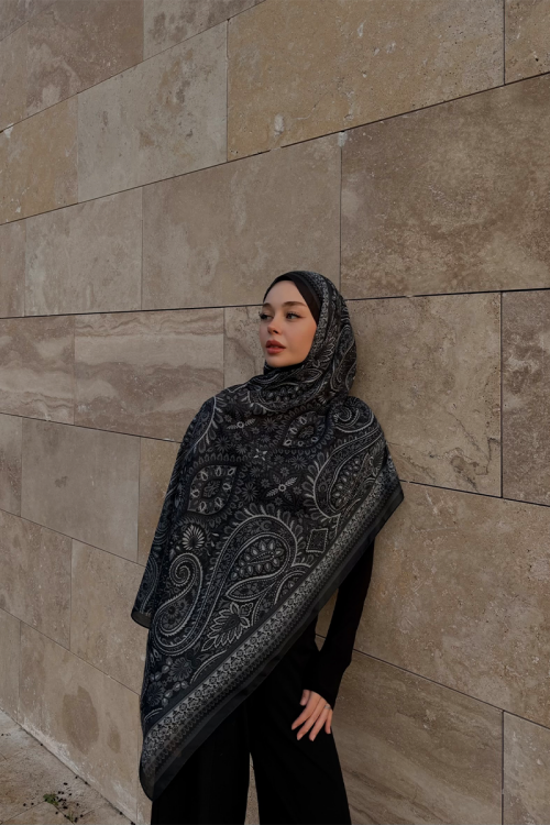 Allica Desen Soft Şal - Siyah - Camellia Scarfs (1)