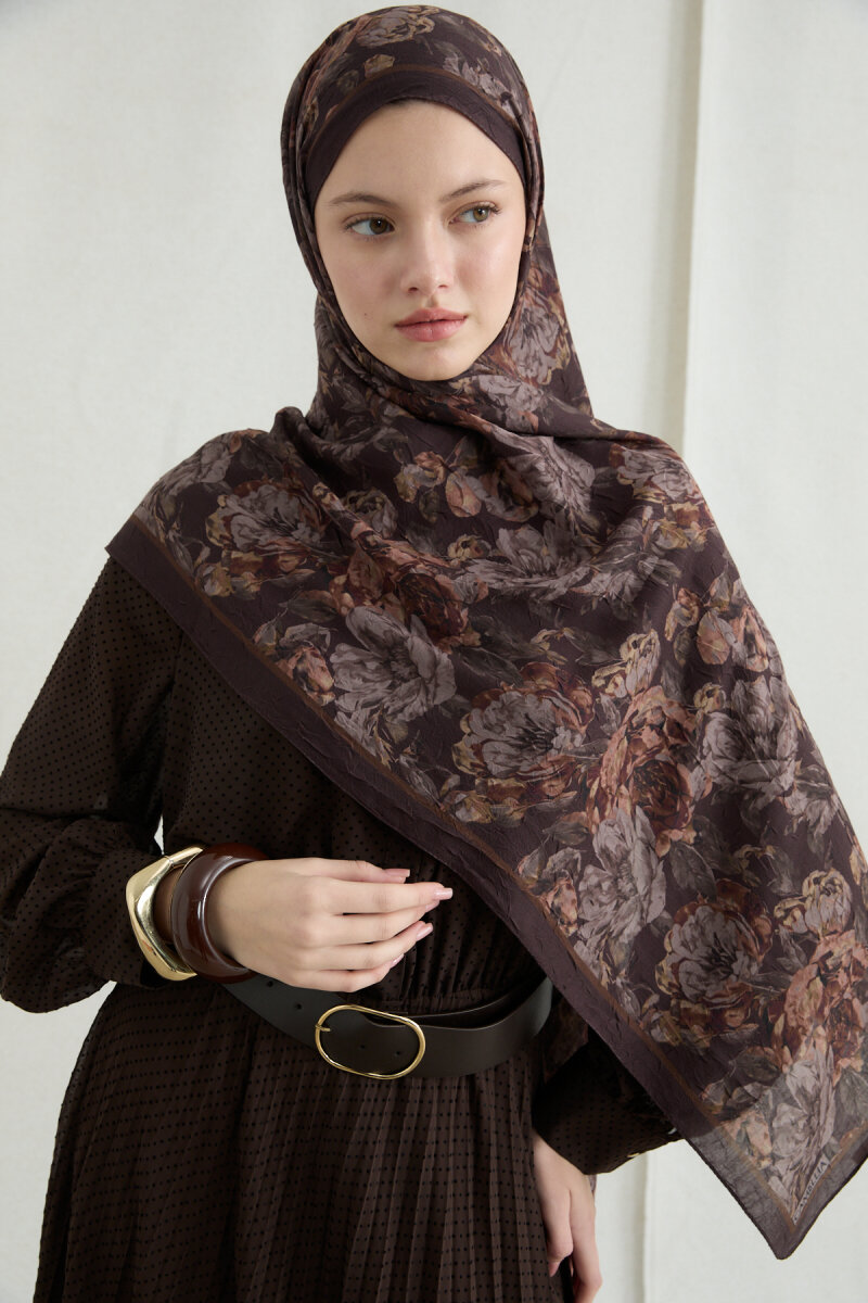 Amber Kraş Şal - Kahve - 4