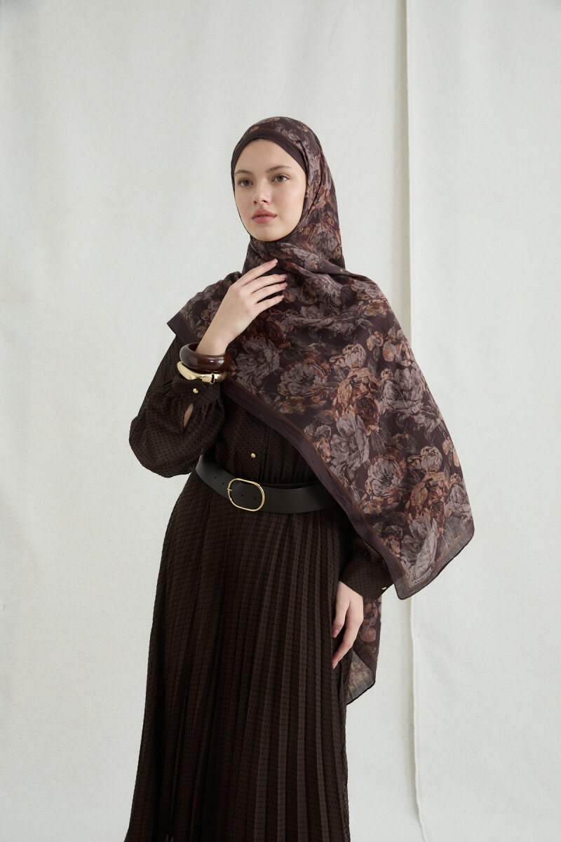 Amber Kraş Şal - Kahve - 1