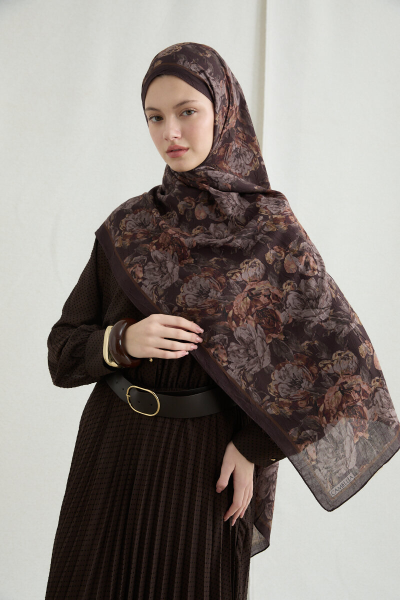 Amber Kraş Şal - Kahve - 3