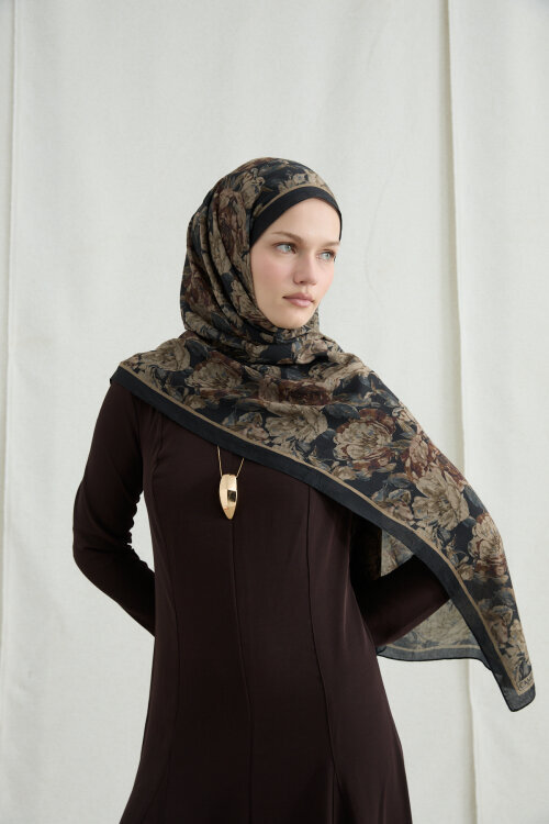 Amber Kraş Şal - Siyah Bej 