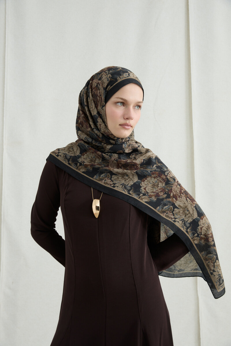 Amber Kraş Şal - Siyah Bej - 1