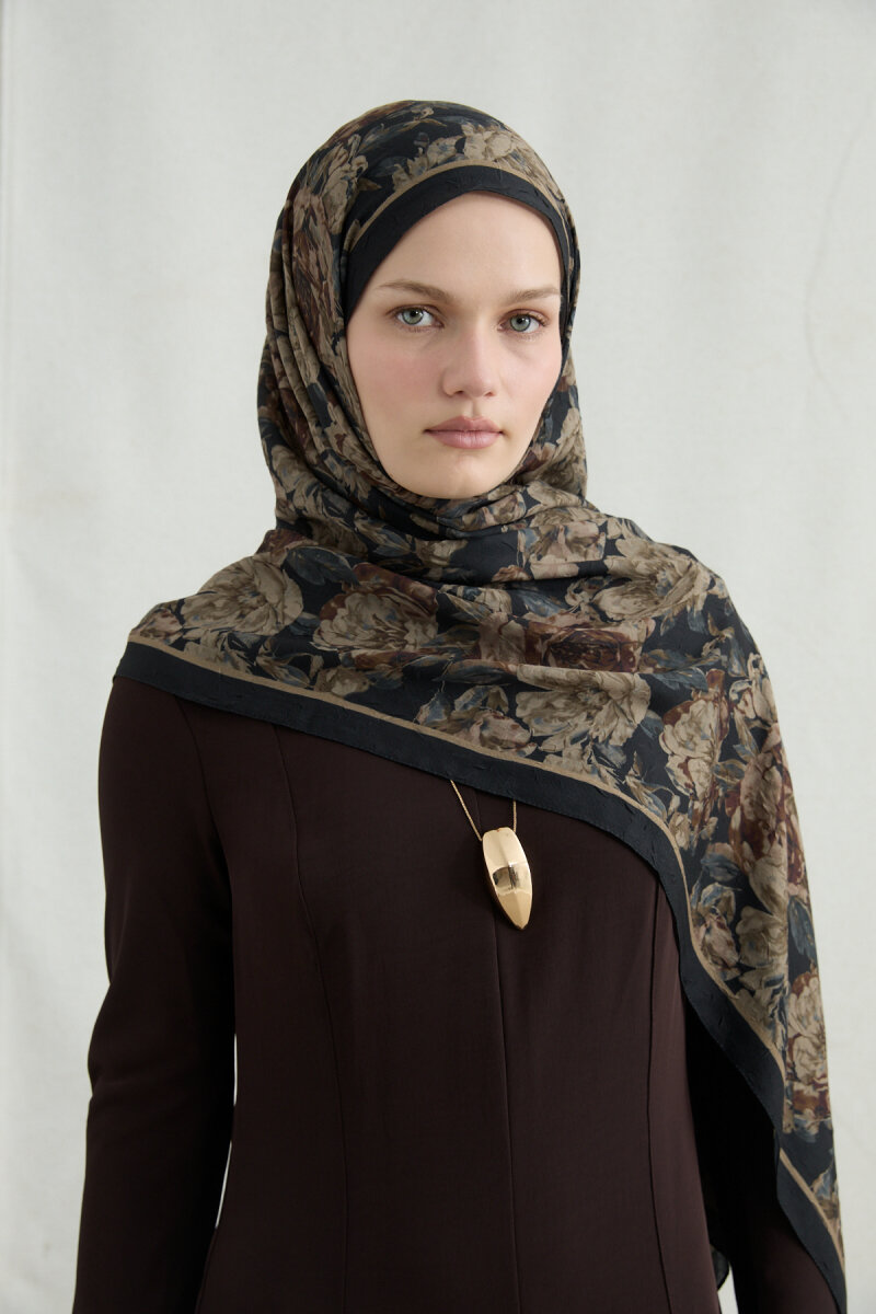 Amber Kraş Şal - Siyah Bej - 3