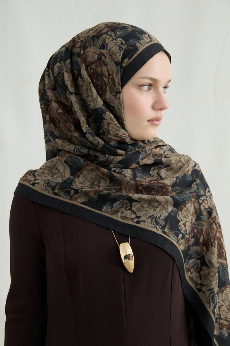 Amber Kraş Şal - Siyah Bej - 4