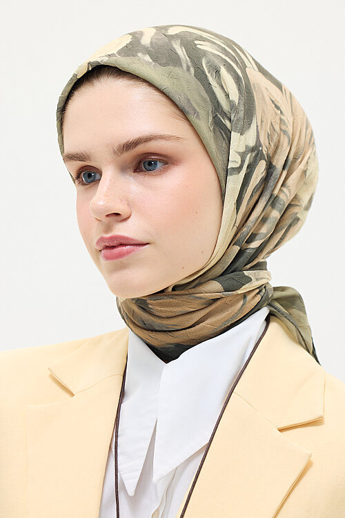 Aria Kraş Eşarp - Haki - Camellia Scarfs (1)