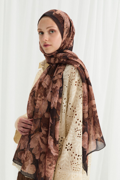 Aura İpek Krep Şal - Acı Kahve - Camellia Scarfs (1)