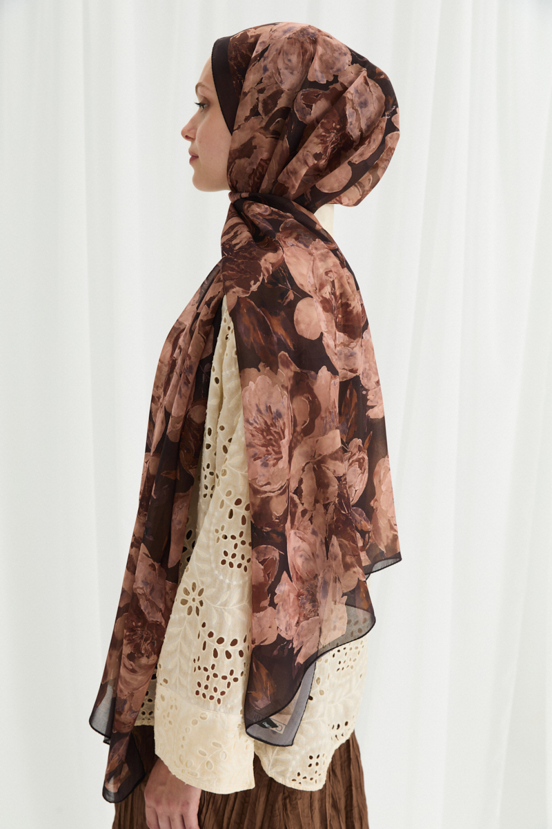 Aura İpek Krep Şal - Acı Kahve - 3