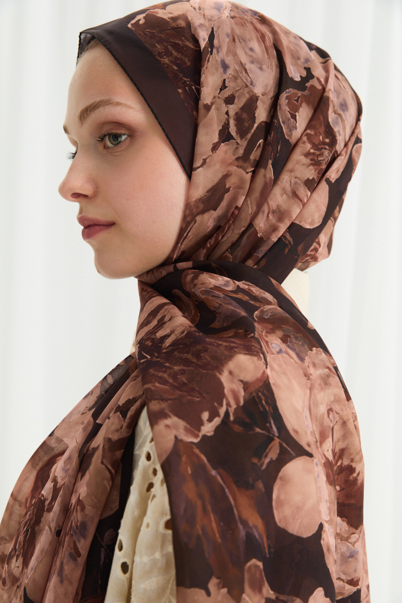 Aura İpek Krep Şal - Acı Kahve - 4