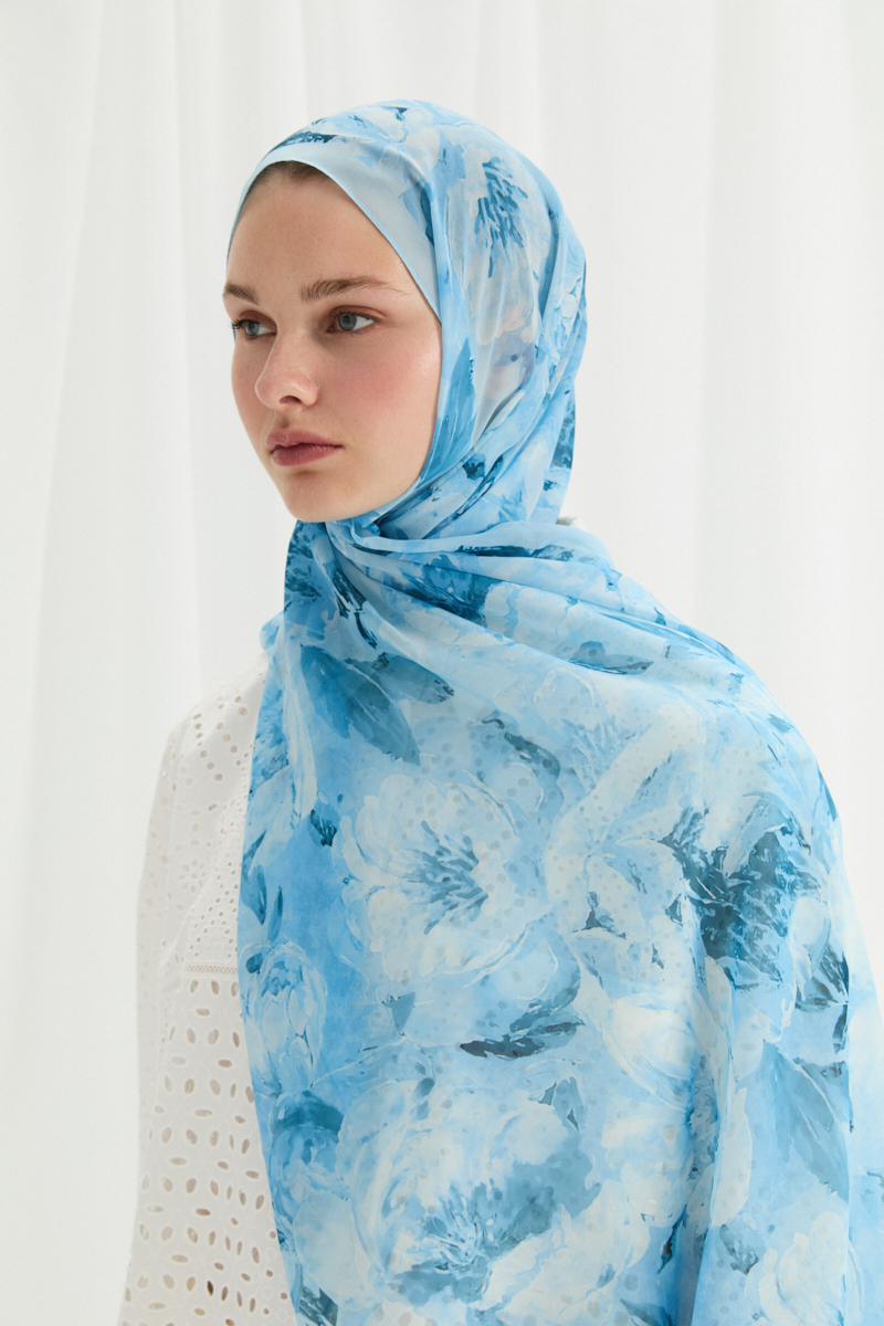 Aura İpek Krep Şal - Bebe Mavisi - 4