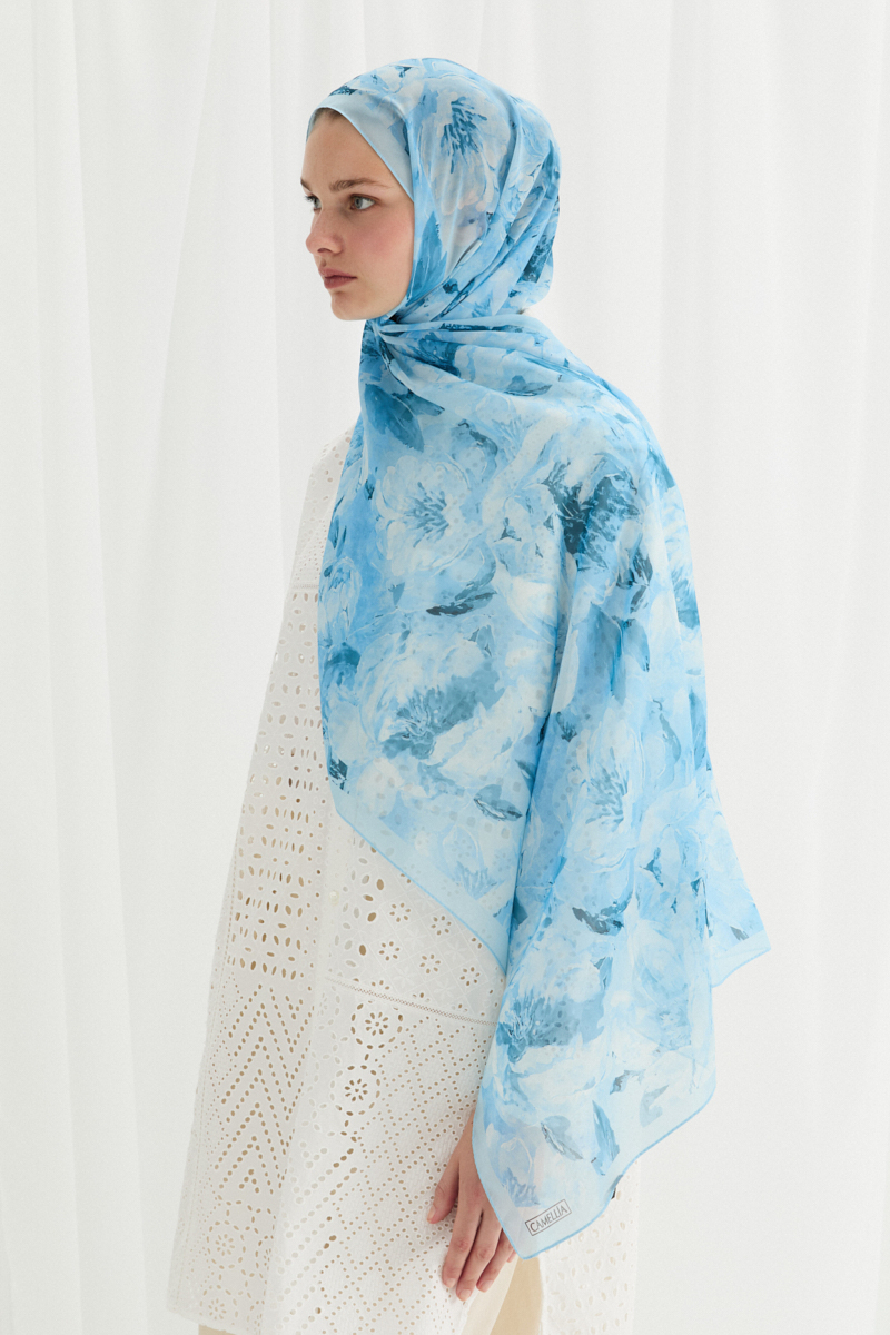 Aura İpek Krep Şal - Bebe Mavisi - 3