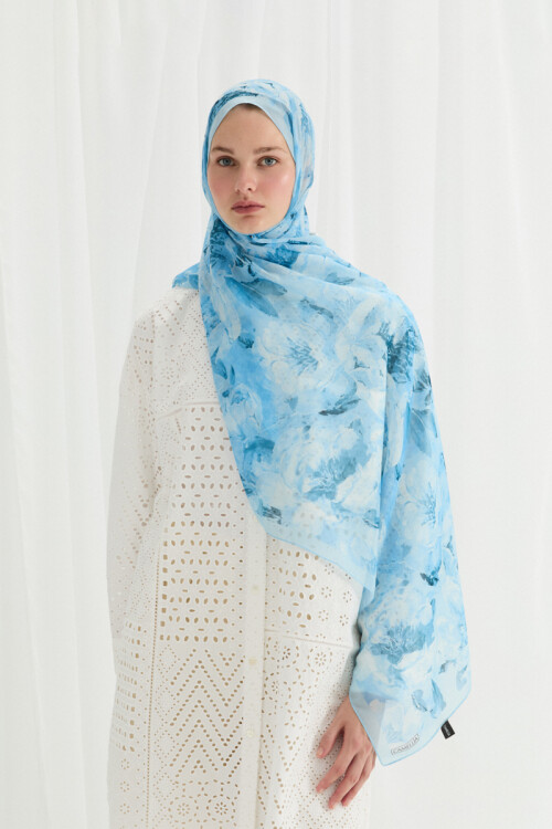 Aura İpek Krep Şal - Bebe Mavisi - Camellia Scarfs