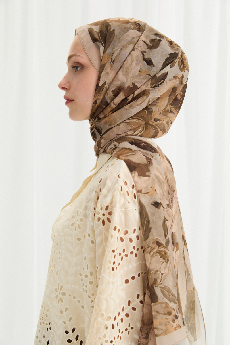 Aura İpek Krep Şal - Bej - 3