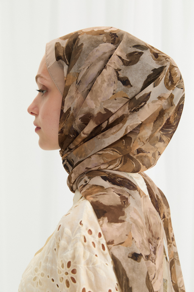 Aura İpek Krep Şal - Bej - 4