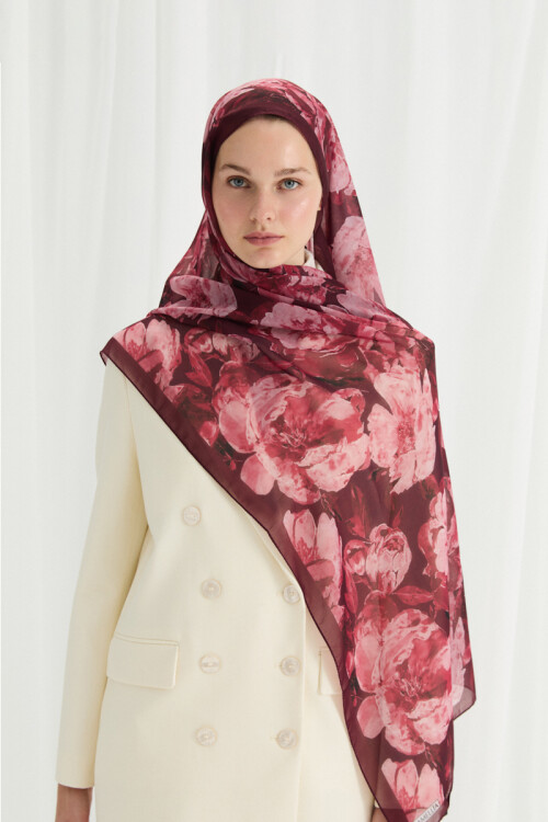 Aura İpek Krep Şal - Bordo - Camellia Scarfs