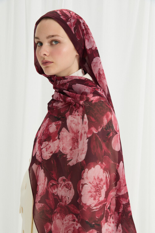 Aura İpek Krep Şal - Bordo - Camellia Scarfs (1)