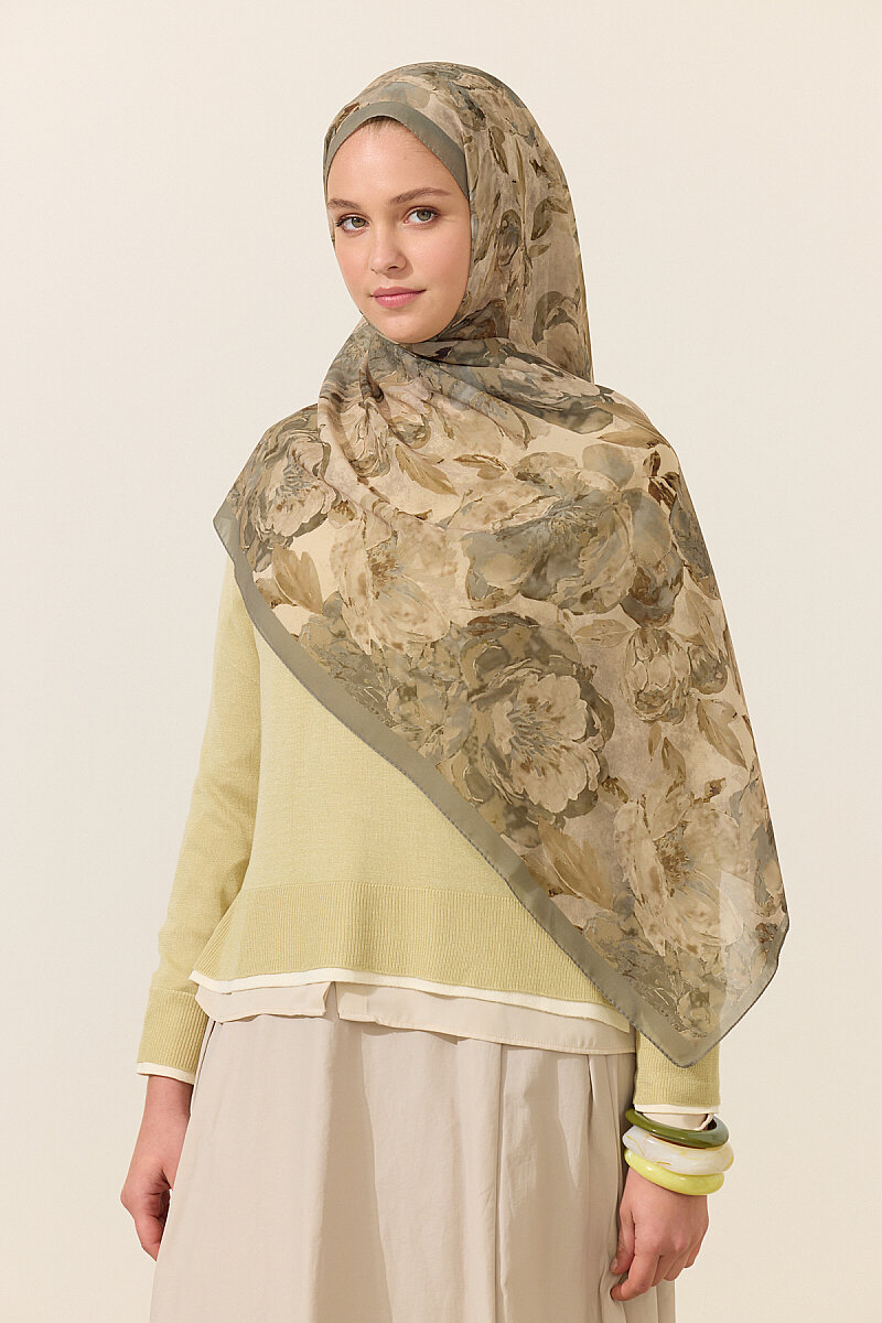 Aura İpek Krep Şal - Çağla - 1