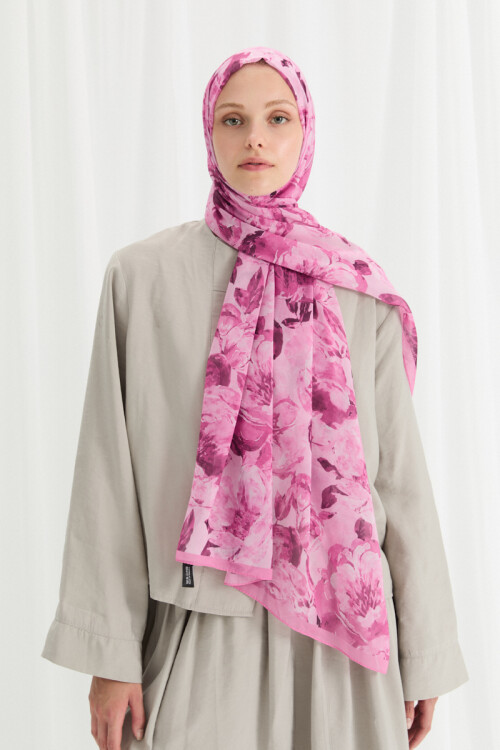 Aura İpek Krep Şal - Fuşya - Camellia Scarfs (1)