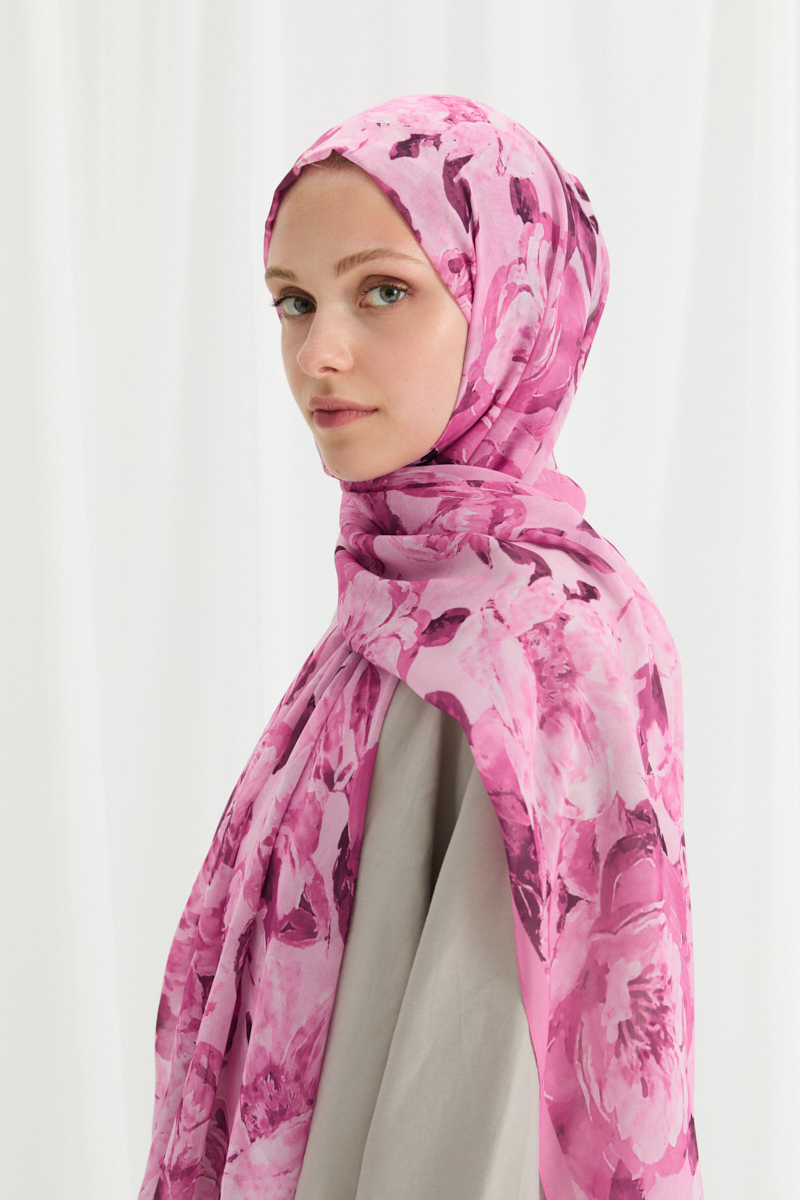 Aura İpek Krep Şal - Fuşya - 4