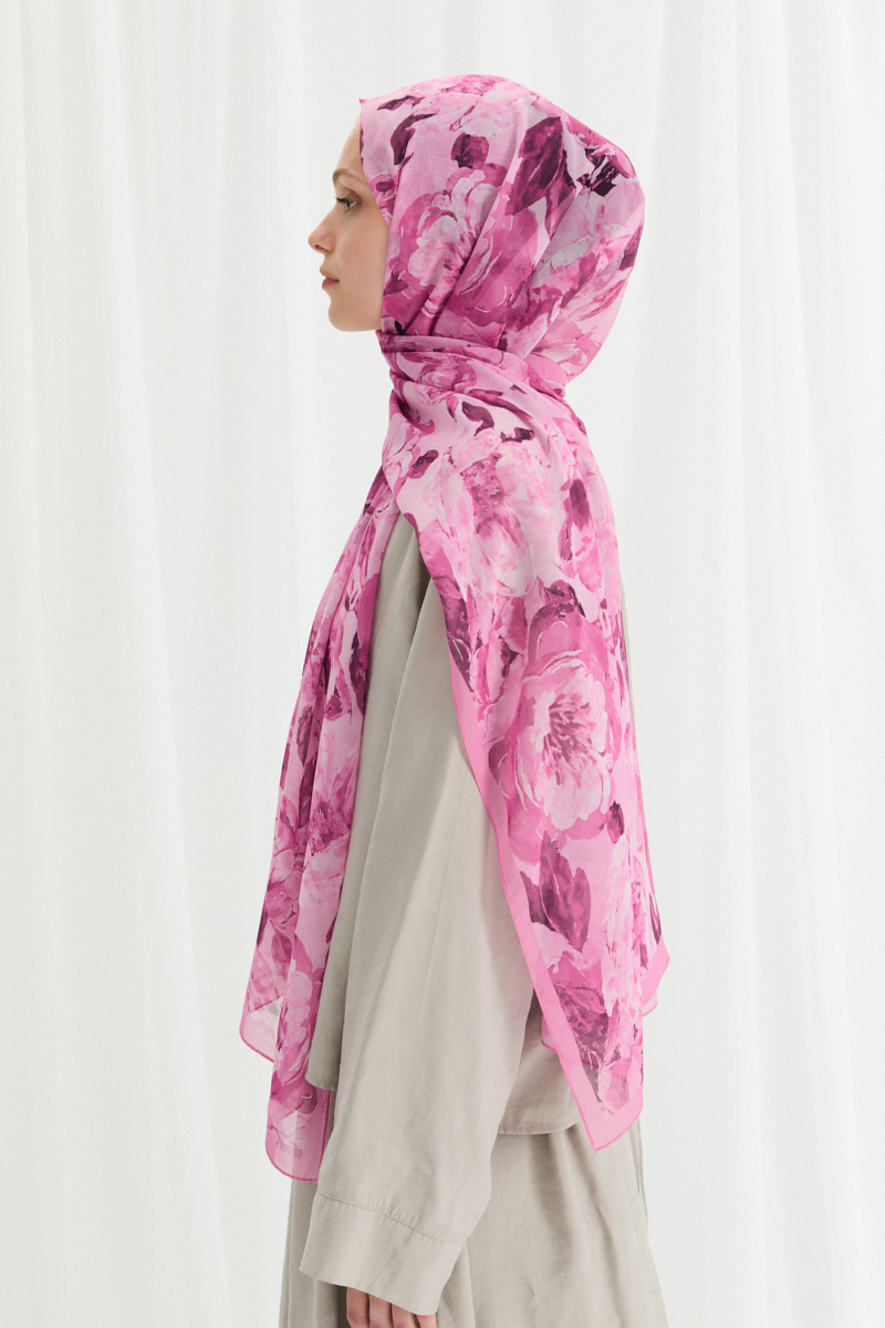 Aura İpek Krep Şal - Fuşya - 3