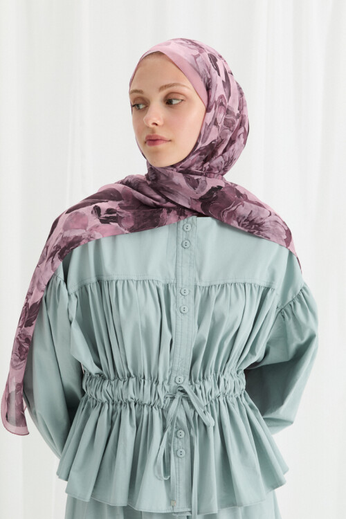 Aura İpek Krep Şal - Gül Kurusu - Camellia Scarfs (1)