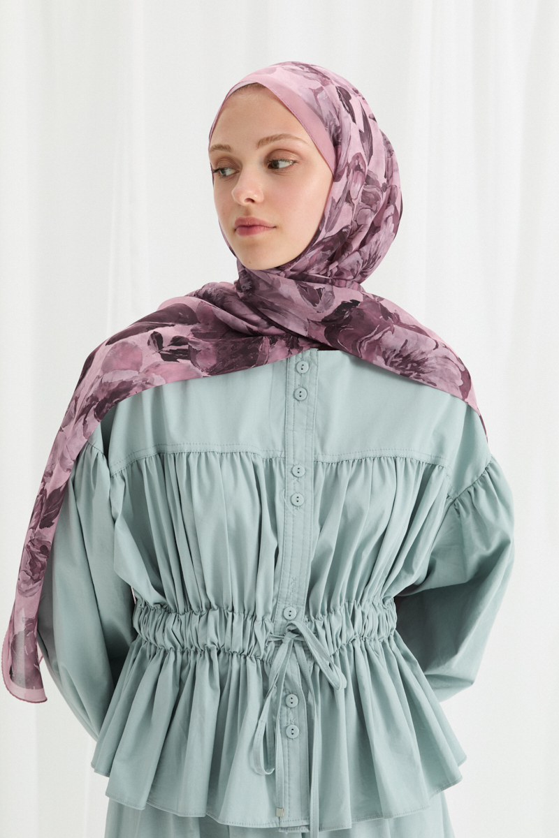 Aura İpek Krep Şal - Gül Kurusu - 2